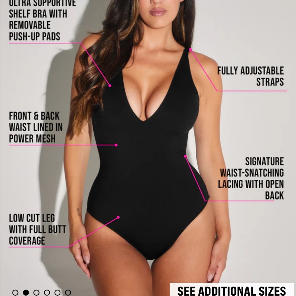 TA3 Plungey Thong Black One-Piece Swimsuit with Adjustable Straps NWT